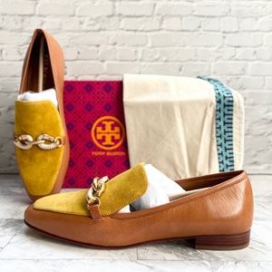 Tory Burch Tan and Yellow Loafers